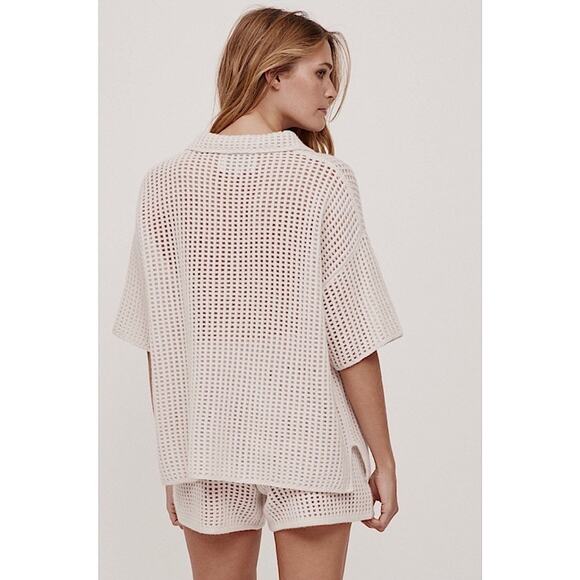 NEW Naked Cashmere Wren Crochet Short Sleeve Cashmere Shirt in Alabaster Medium - Picture 2 of 11